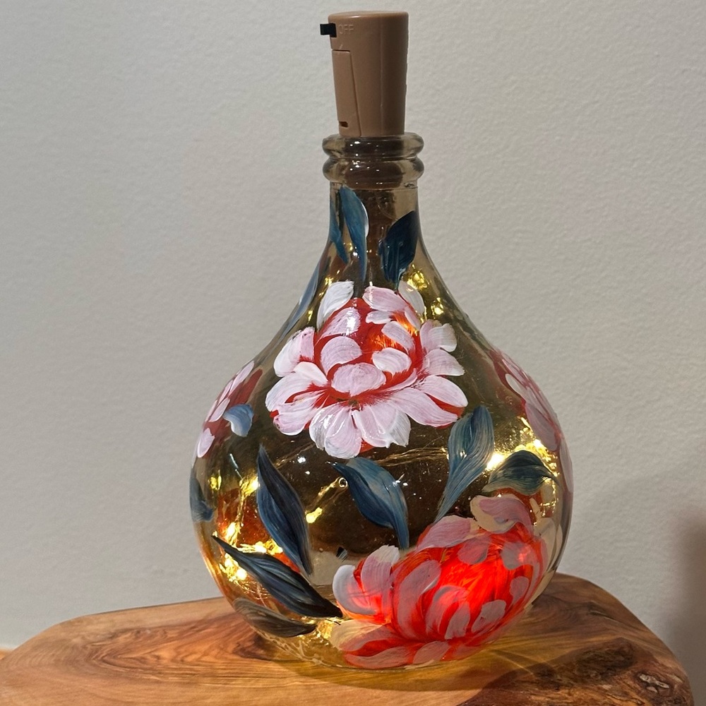 Hand Painted Art Glass Jug Vase
